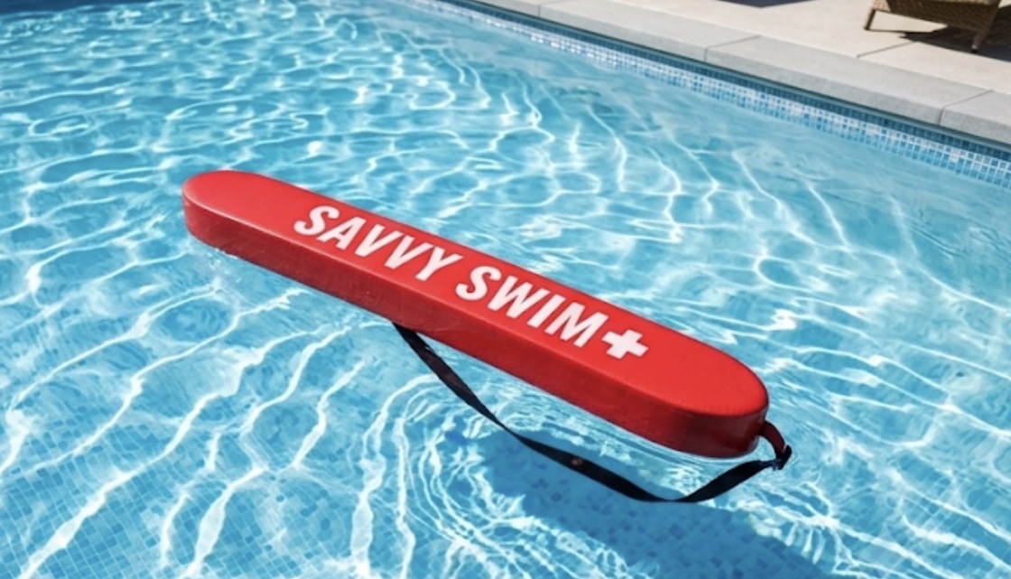 Savvy Swim rescue tube floating in a pool